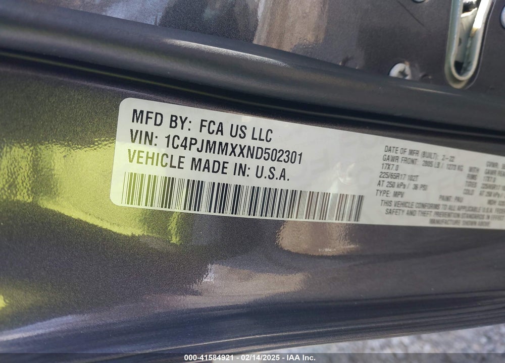2022 JEEP CHEROKEE LATITUDE LUX 4X4 VIN: 1C4PJMMXXND502301
