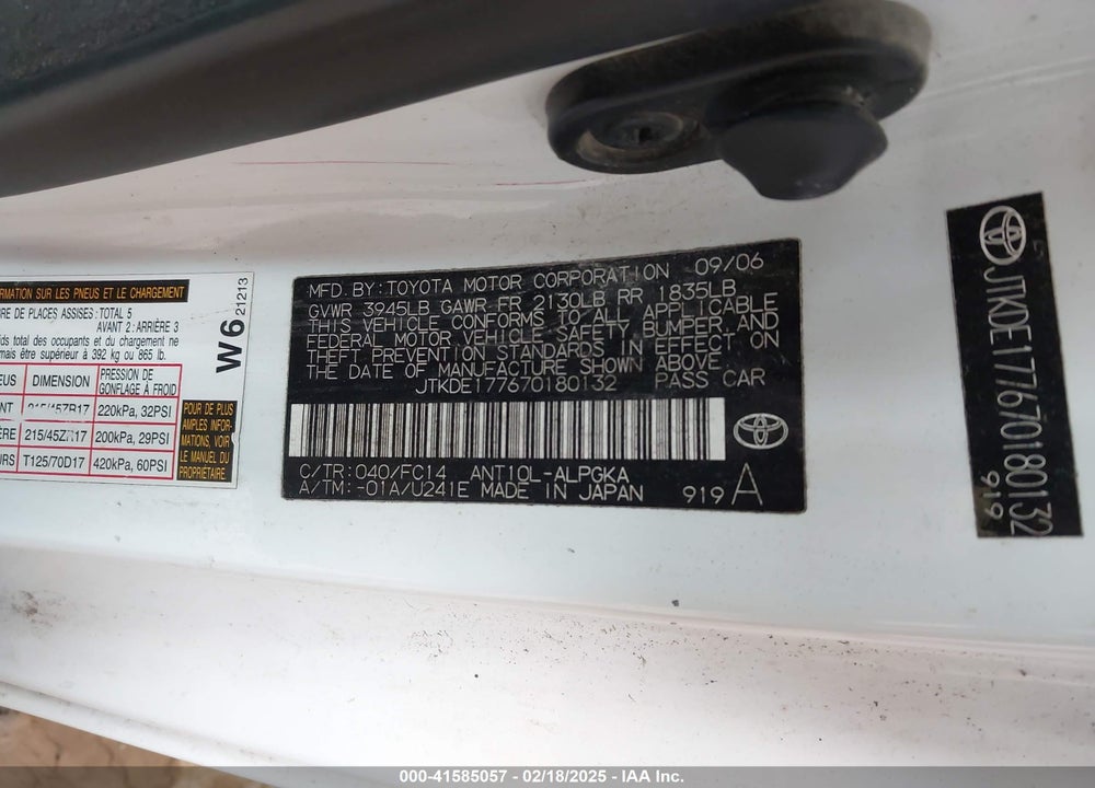 2007 SCION TC VIN: JTKDE177670180132