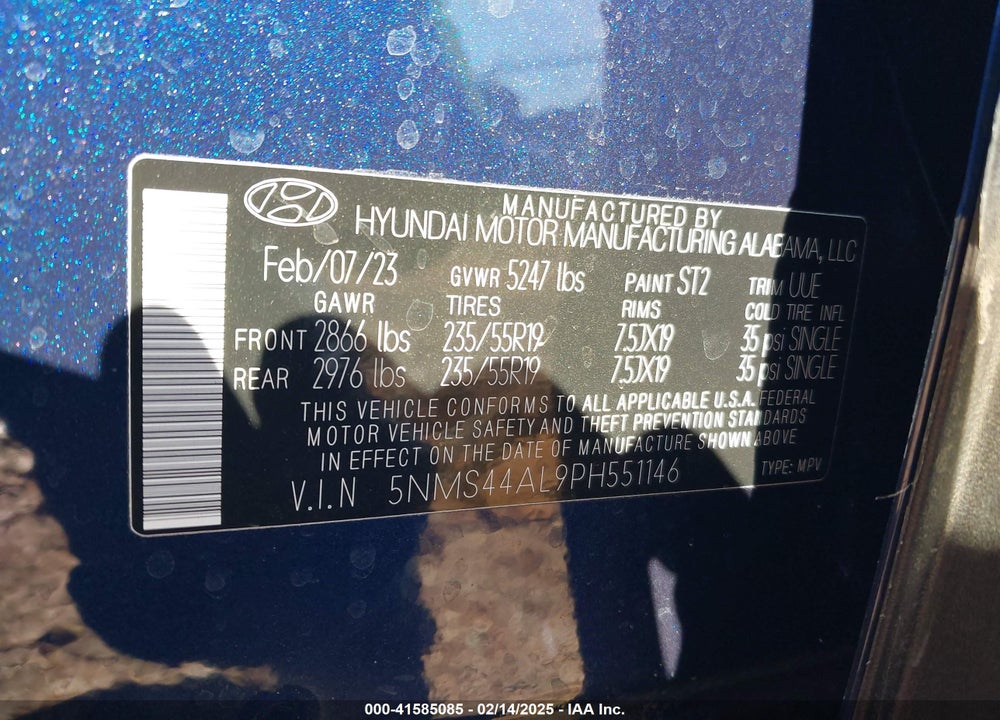 2023 HYUNDAI SANTA FE LIMITED VIN: 5NMS44AL9PH551146