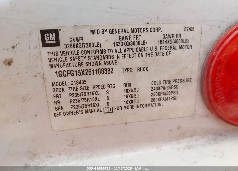 2006 CHEVROLET EXPRESS CARGO VAN WORK VAN VIN: 1GCFG15X261108382