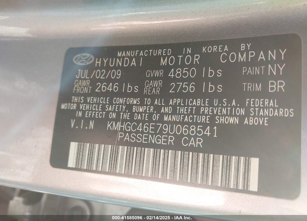 2009 HYUNDAI GENESIS VIN: KMHGC46E79U068541