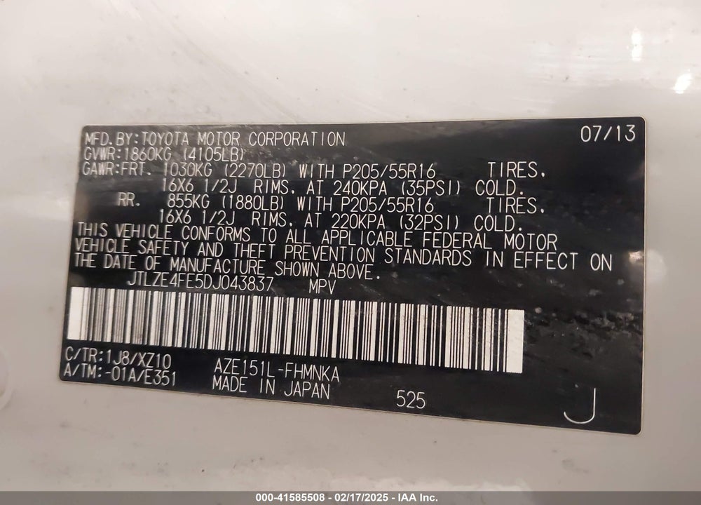 2013 SCION XB 10 SERIES VIN: JTLZE4FE5DJ043837
