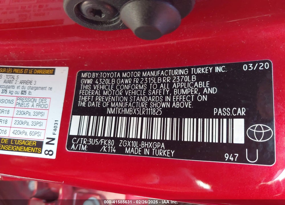2020 TOYOTA C-HR VIN: NMTKHMBX5LR111825