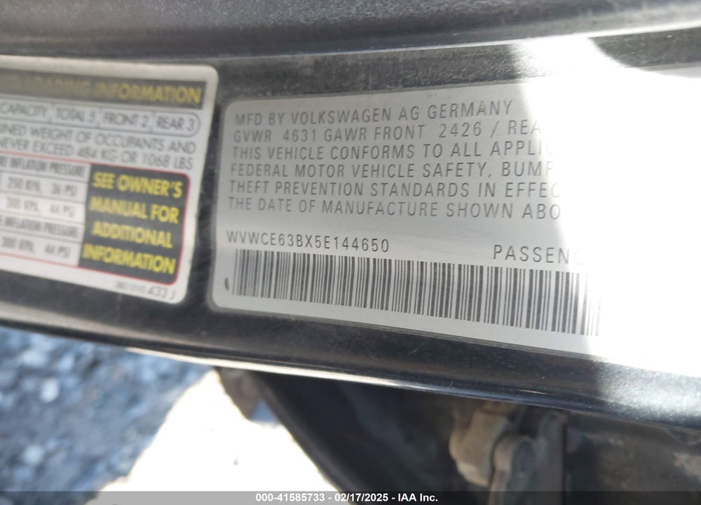 2005 VOLKSWAGEN PASSAT GLS TDI VIN: WVWCE63BX5E144650