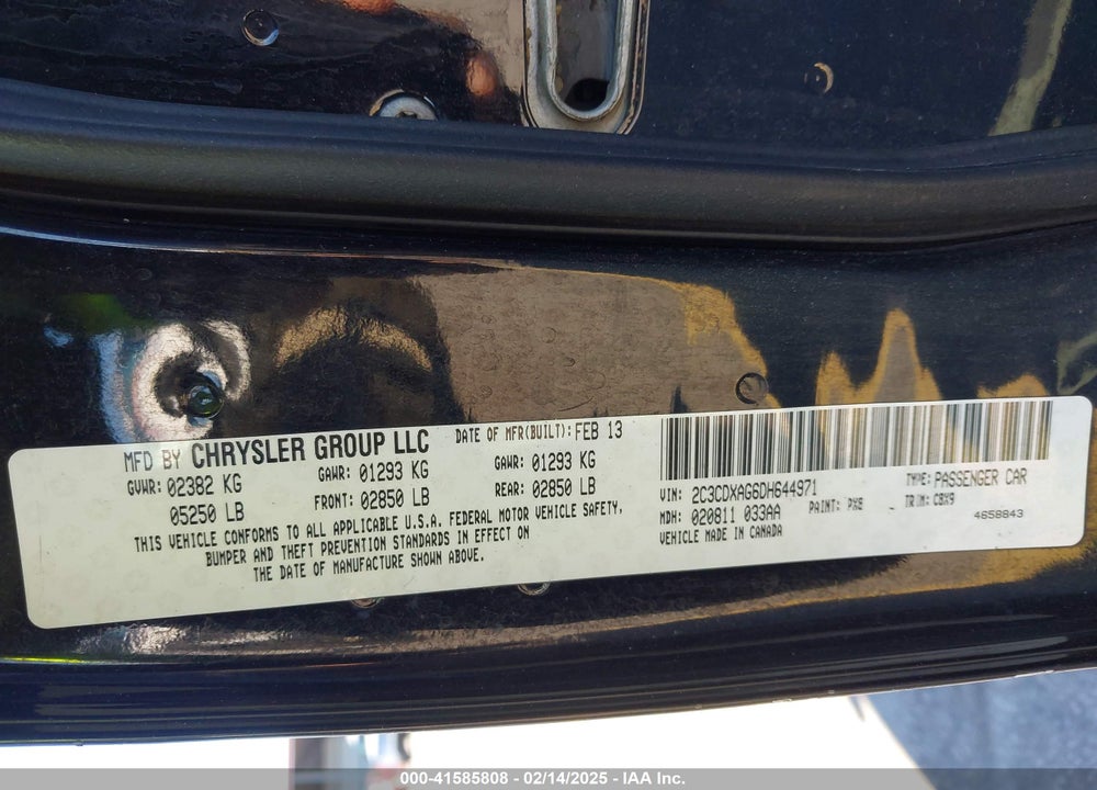 2013 DODGE CHARGER POLICE VIN: 2C3CDXAG6DH644971