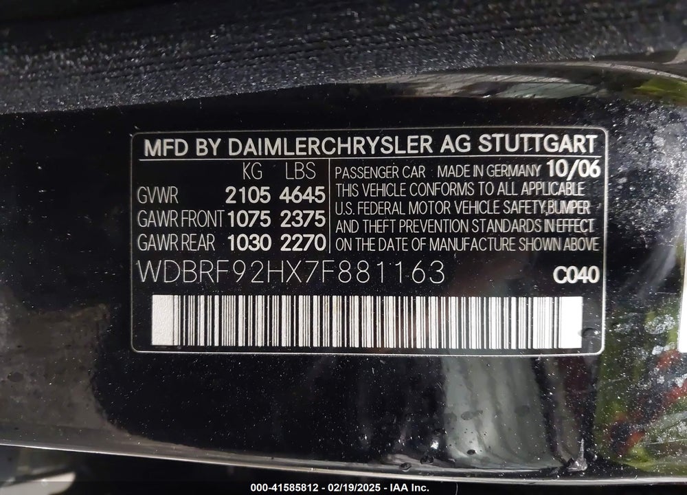 2007 MERCEDES-BENZ C 280 VIN: WDBRF92HX7F881163