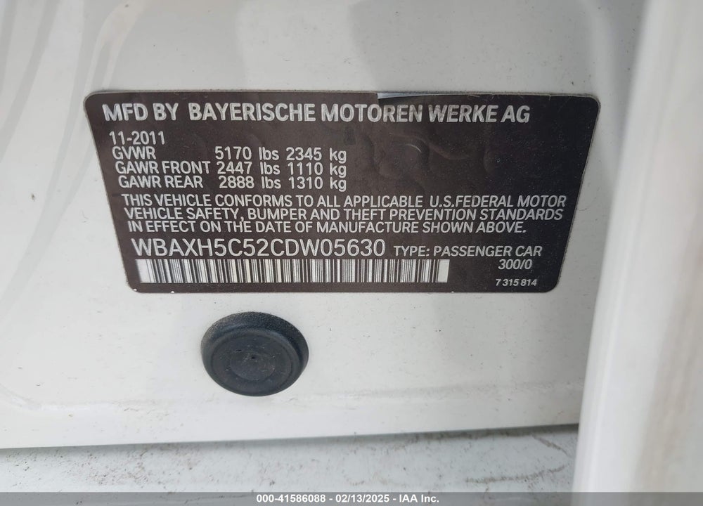 2012 BMW 528I XDRIVE VIN: WBAXH5C52CDWO5630