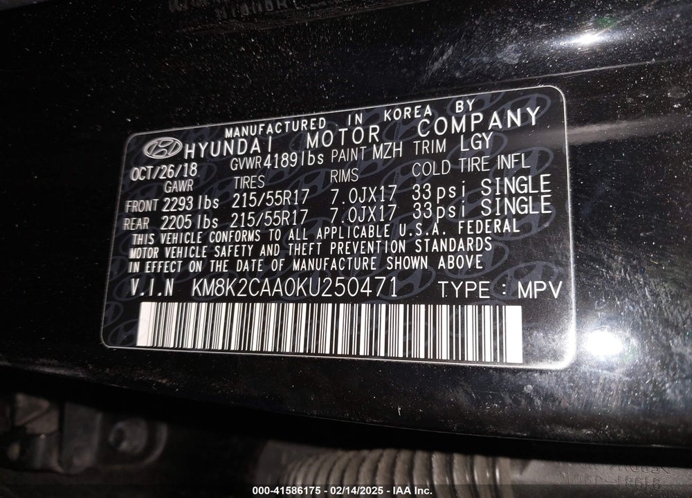 2019 HYUNDAI KONA SEL VIN: KM8K2CAA0KU250471