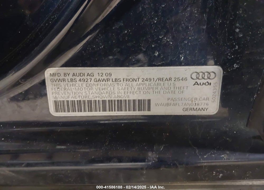 2010 AUDI A4 VIN: WAUBFAFL7AN038776