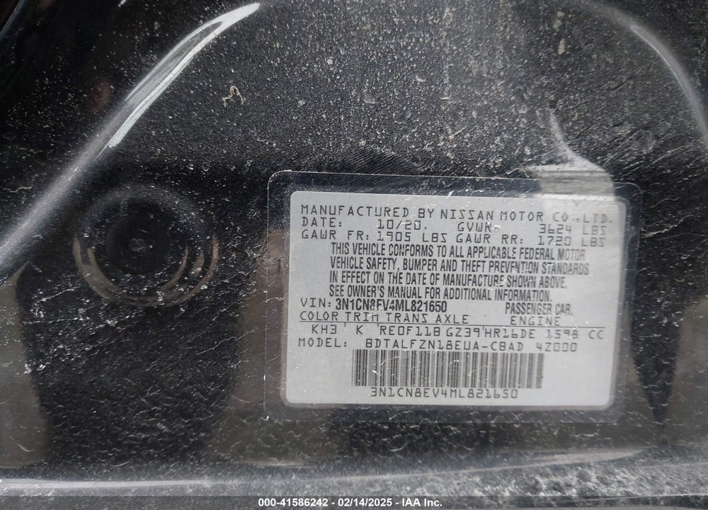 2021 NISSAN VERSA VIN: 3N1CN8EV4ML821650