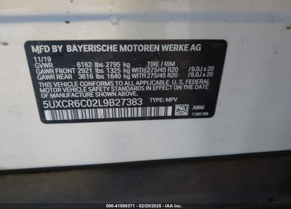2020 BMW X5 XDRIVE40I VIN: 5UXCR6C02L9B27383