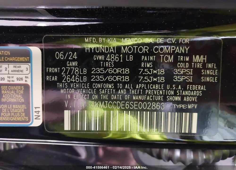 2025 HYUNDAI TUCSON SEL CONVENIENCE VIN: 3KMJCCDE6SE002863