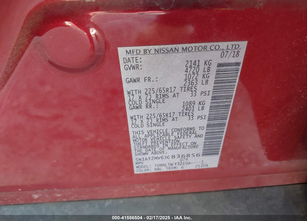 2018 NISSAN ROGUE SV VIN: 5N1AT2MV6JC836856