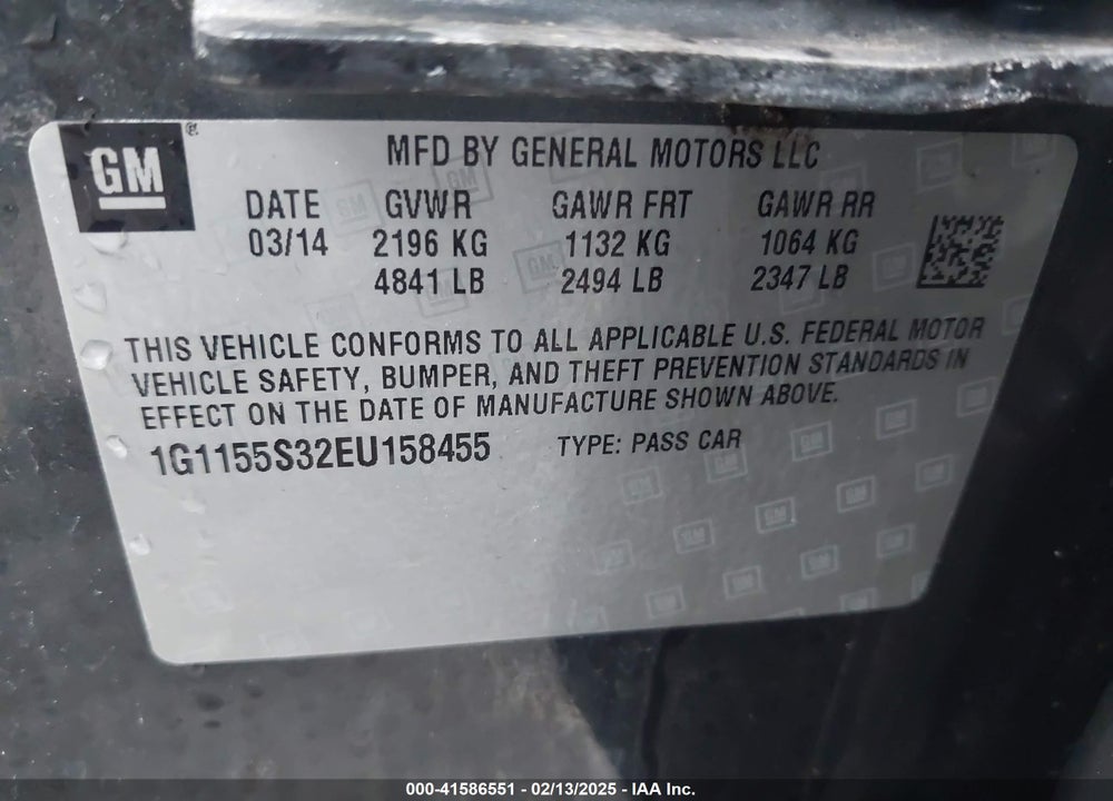 2014 CHEVROLET IMPALA VIN: 1G1155S32EU158455