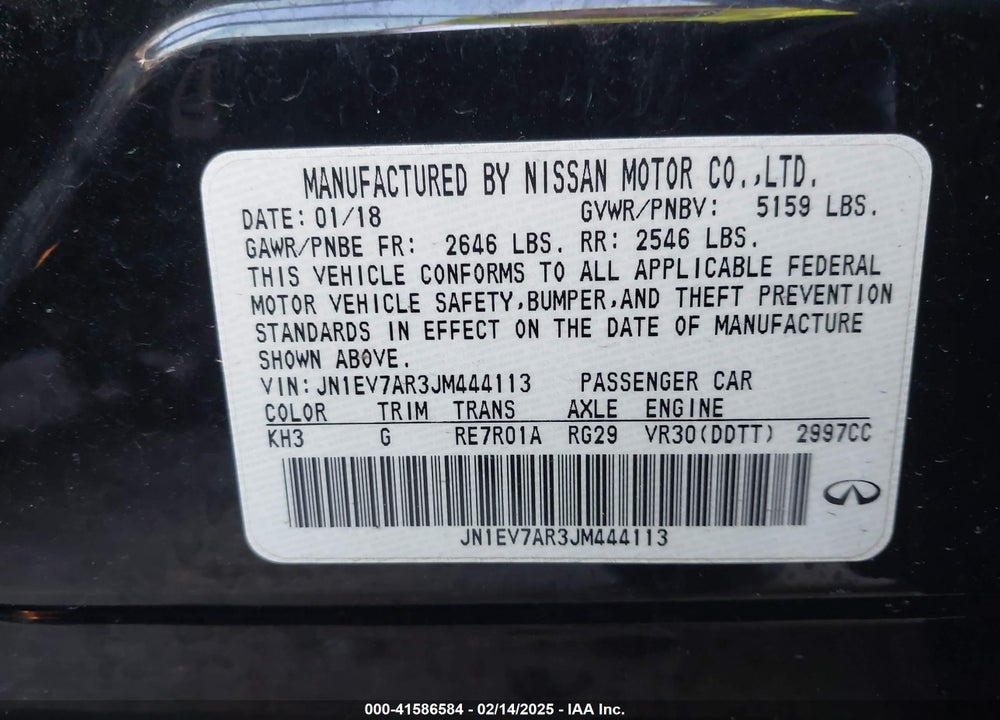 2018 INFINITI Q50 VIN: JN1EV7AR3JM444113