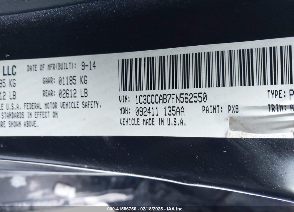 2015 CHRYSLER 200 VIN: 1C3CCCAB7FN562550
