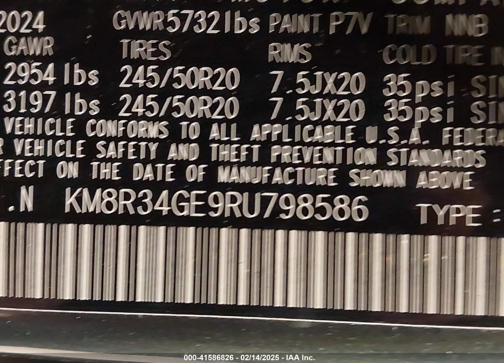 2024 HYUNDAI PALISADE VIN: KM8R34GE9RU798586