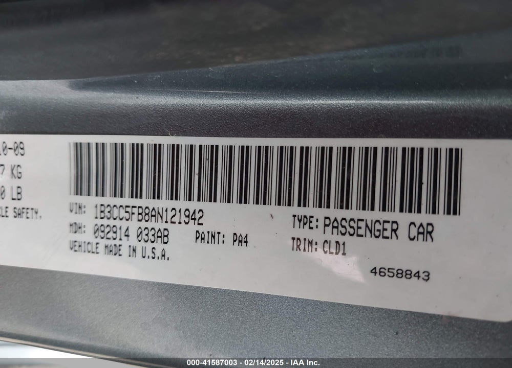 2010 DODGE AVENGER VIN: 1B3CC5FB8AN121942