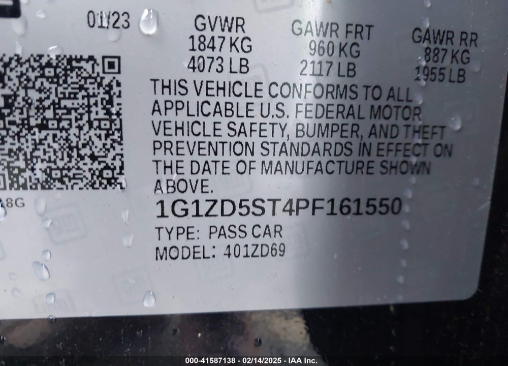 2023 CHEVROLET MALIBU VIN: 1G1ZD5ST4PF161550