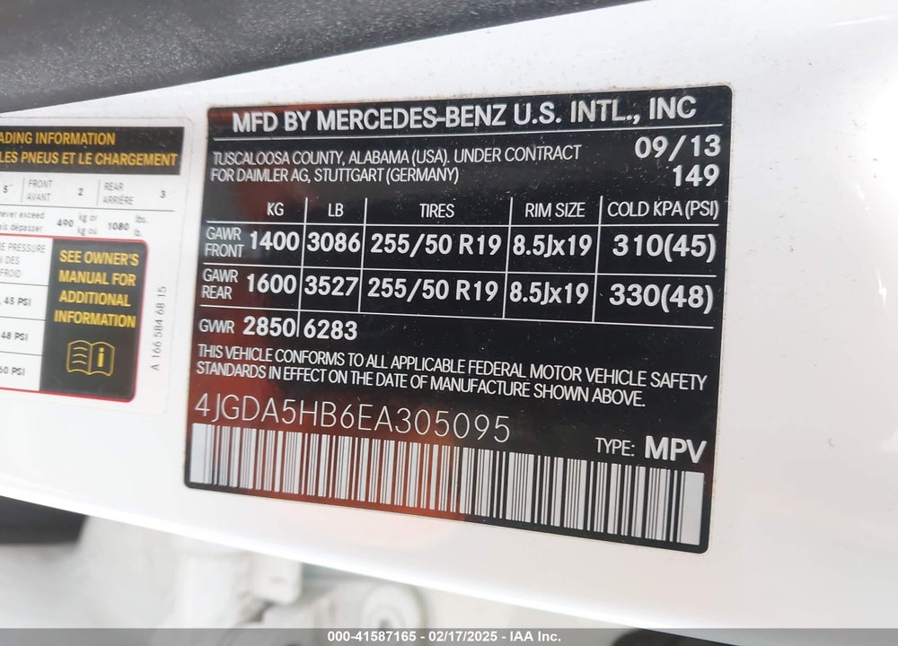2014 MERCEDES-BENZ ML 350 4MATIC VIN: 4JGDA5HB6EA305095