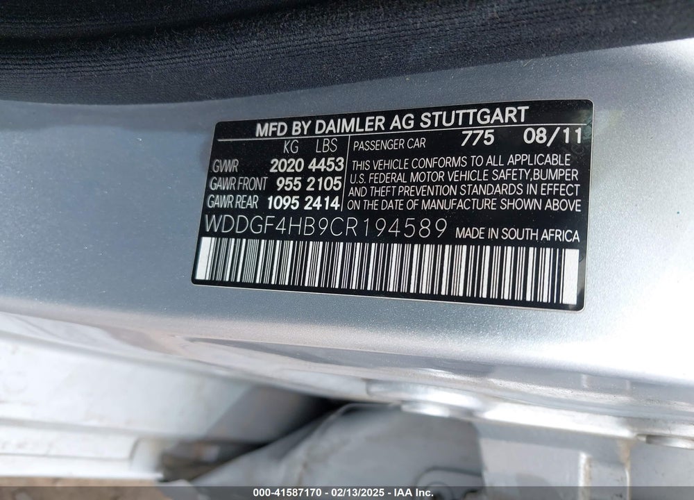 2012 MERCEDES-BENZ C 250 VIN: WDDGF4HB9CR194589