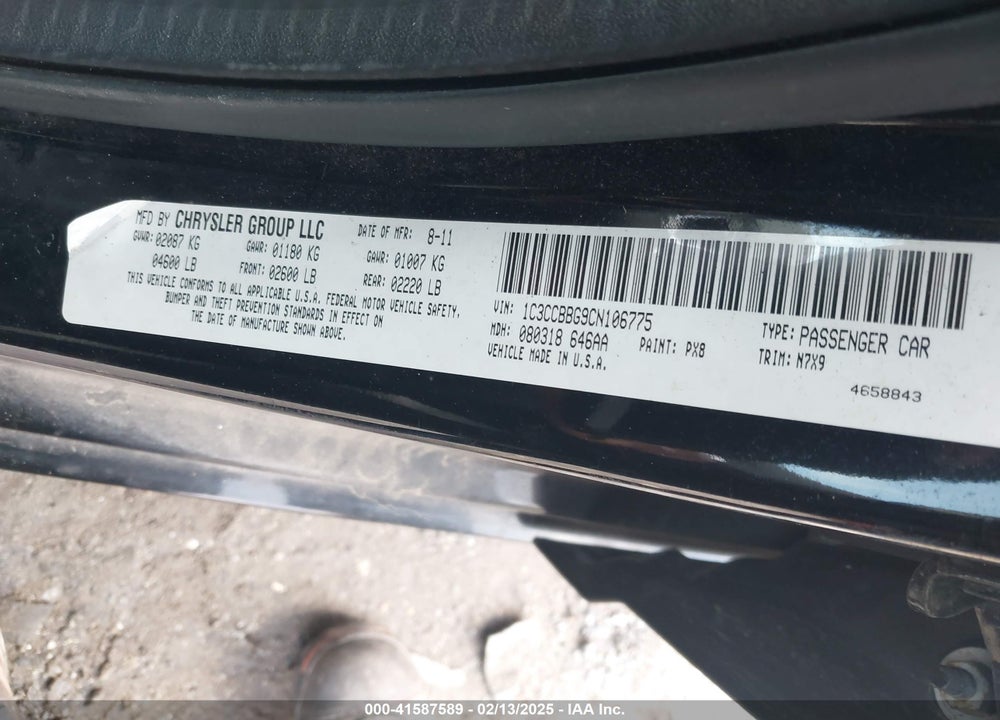 2012 CHRYSLER 200 VIN: 1C3CCBBG9CN106775