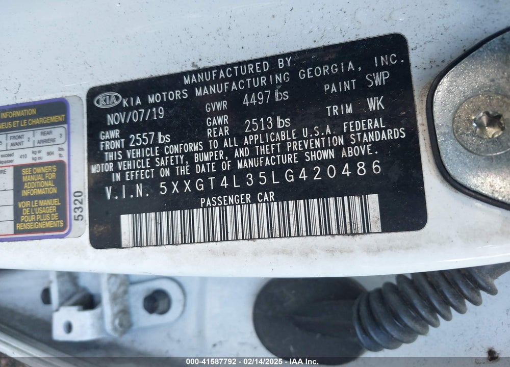 2020 KIA OPTIMA S VIN: 5XXGT4L35LG420486