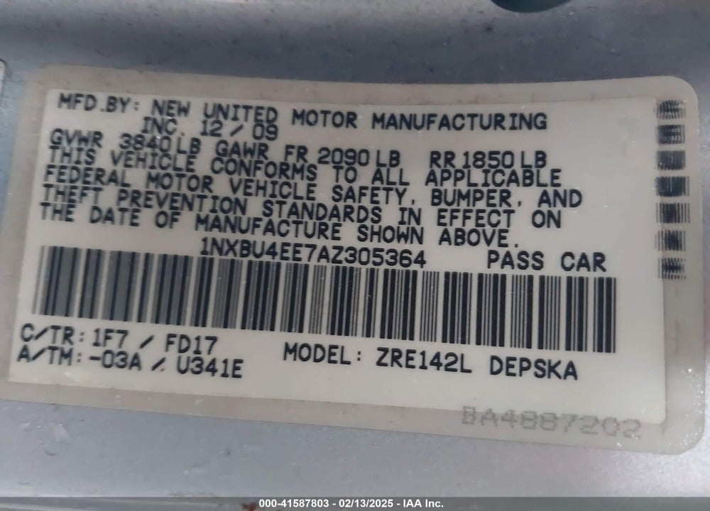 2010 TOYOTA COROLLA S VIN: 1NXBU4EE7AZ305364