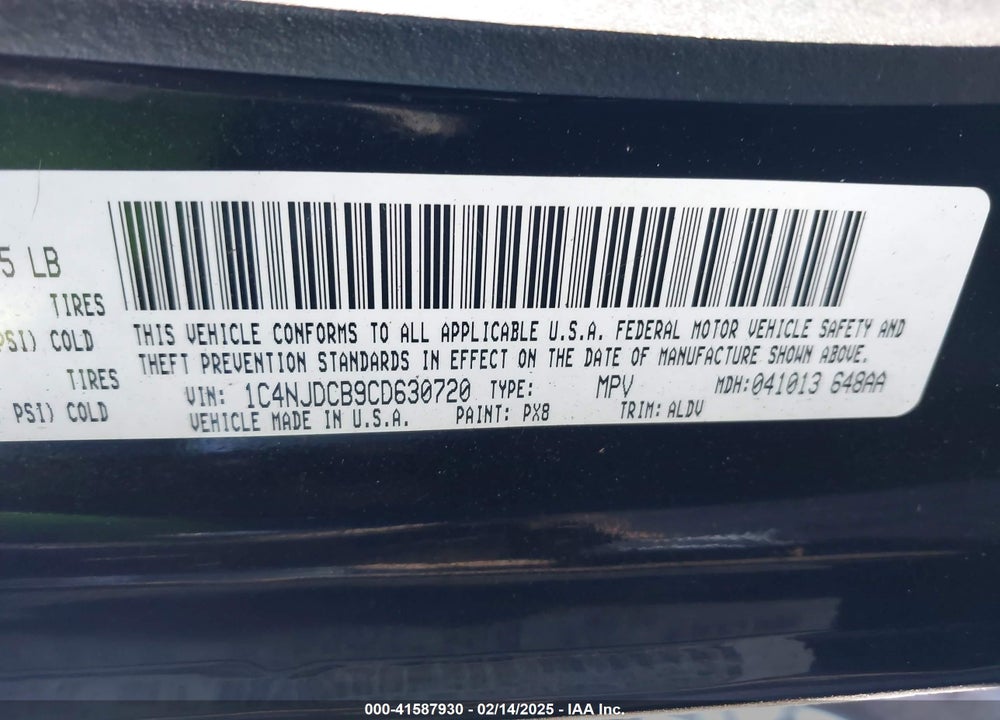 2012 JEEP COMPASS LIMITED VIN: 1C4NJDCB9CD630720