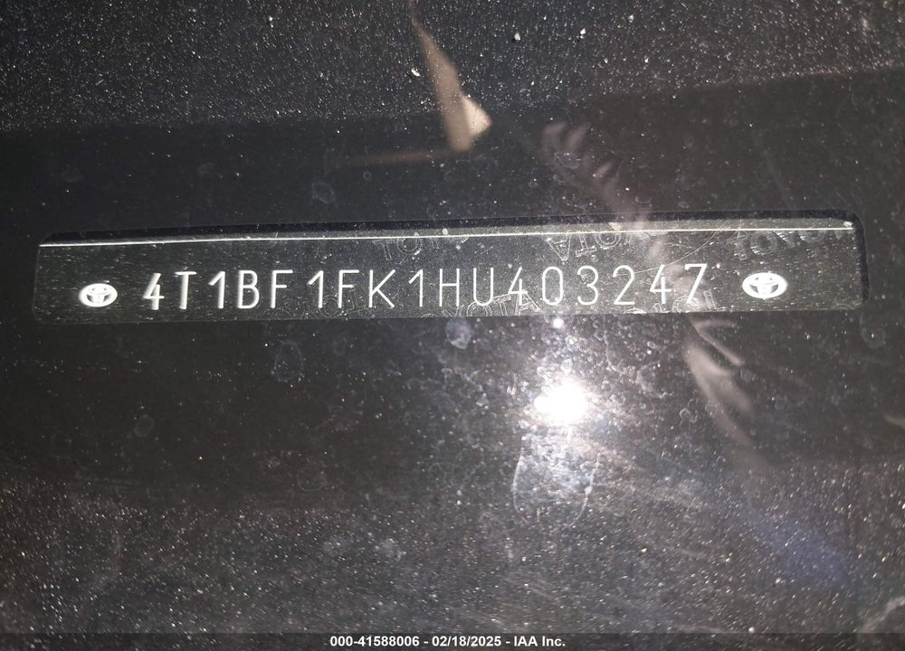 2017 TOYOTA CAMRY VIN: 4T1BF1FK1HU403247