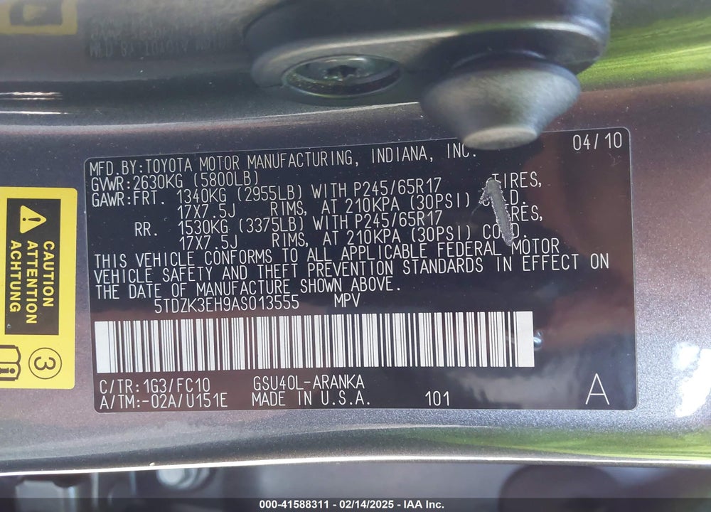 2010 TOYOTA HIGHLANDER BASE V6 VIN: 5TDZK3EH9AS013555