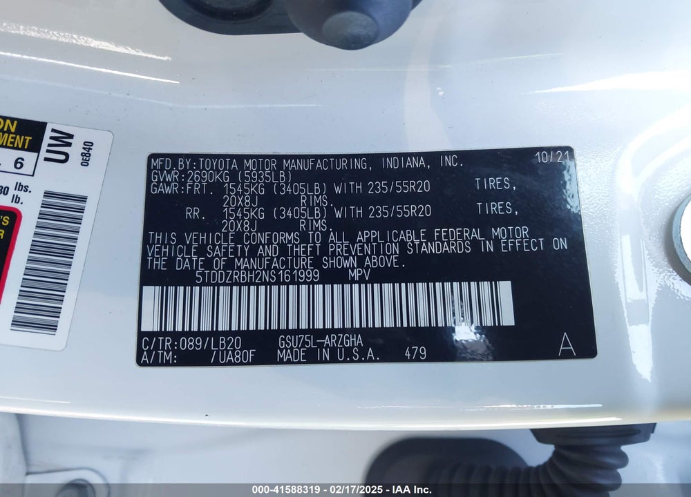 2022 TOYOTA HIGHLANDER LIMITED VIN: 5TDDZRBH2NS161999