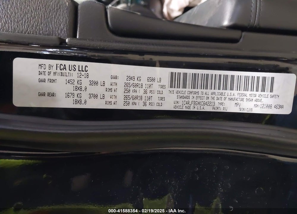 2019 JEEP GRAND CHEROKEE LIMITED 4X4 VIN: 1C4RJFBGXKC642213