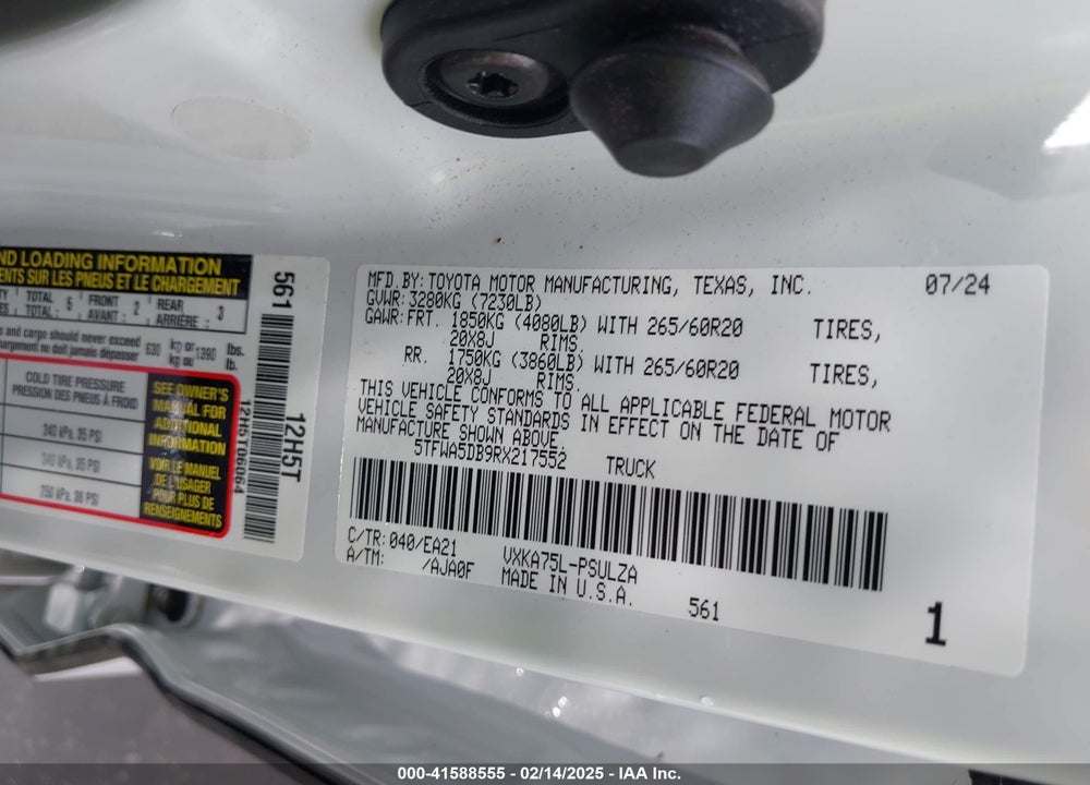 2024 TOYOTA TUNDRA VIN: 5TFWA5DB9RX217552