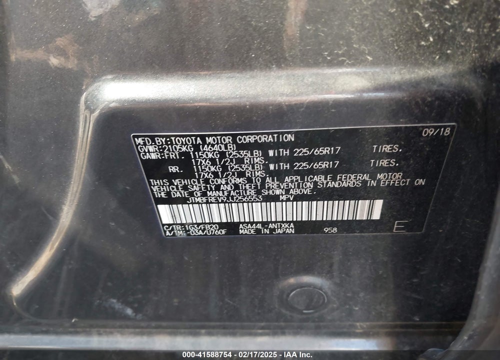 2018 TOYOTA RAV4 VIN: JTMBFREV9JJ256553