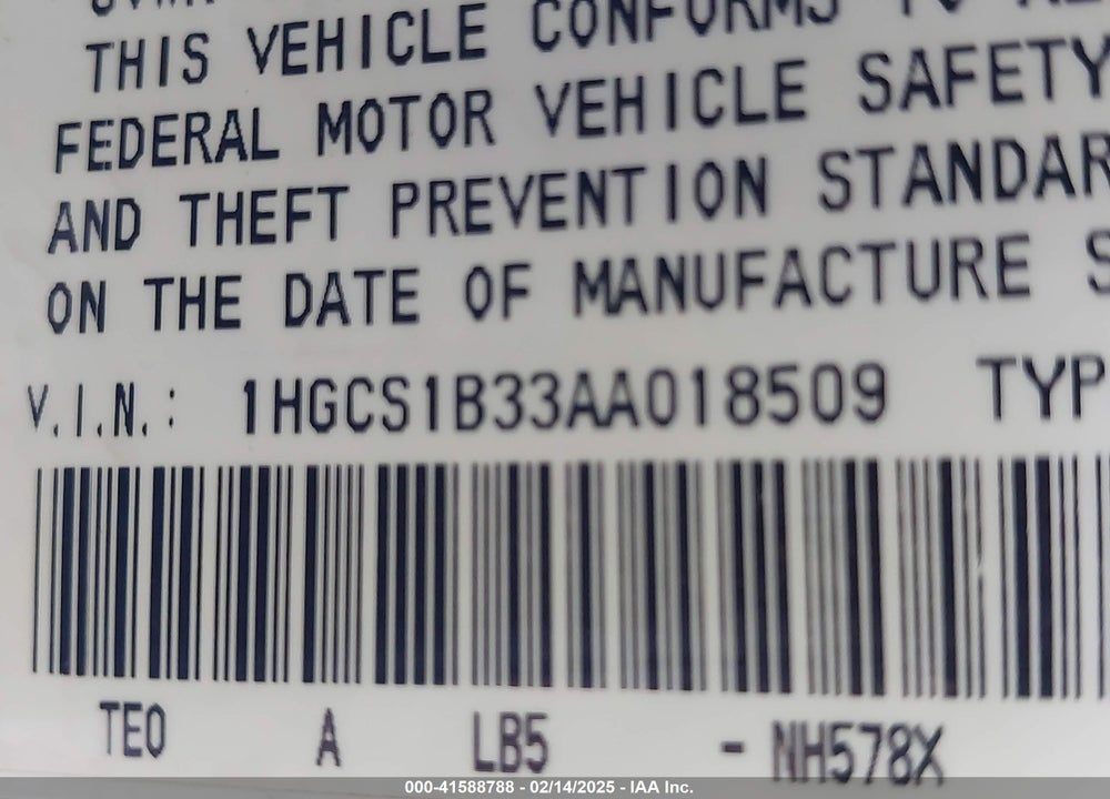 2010 HONDA ACCORD VIN: 1HGCS1B33AA018509