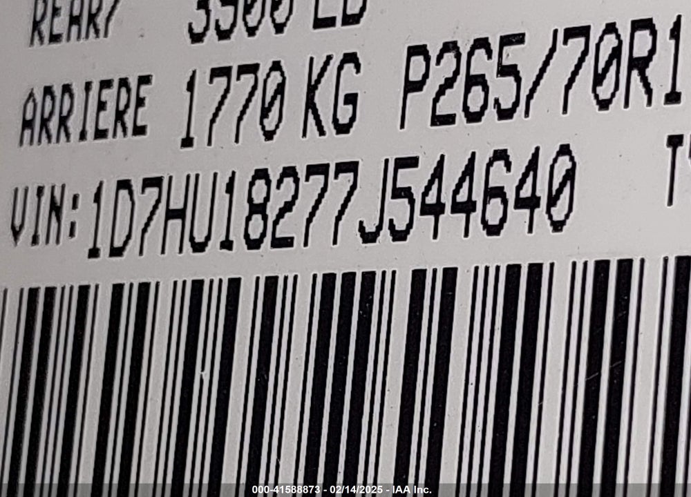 2007 DODGE RAM 1500 VIN: 1D7HU18277J544640