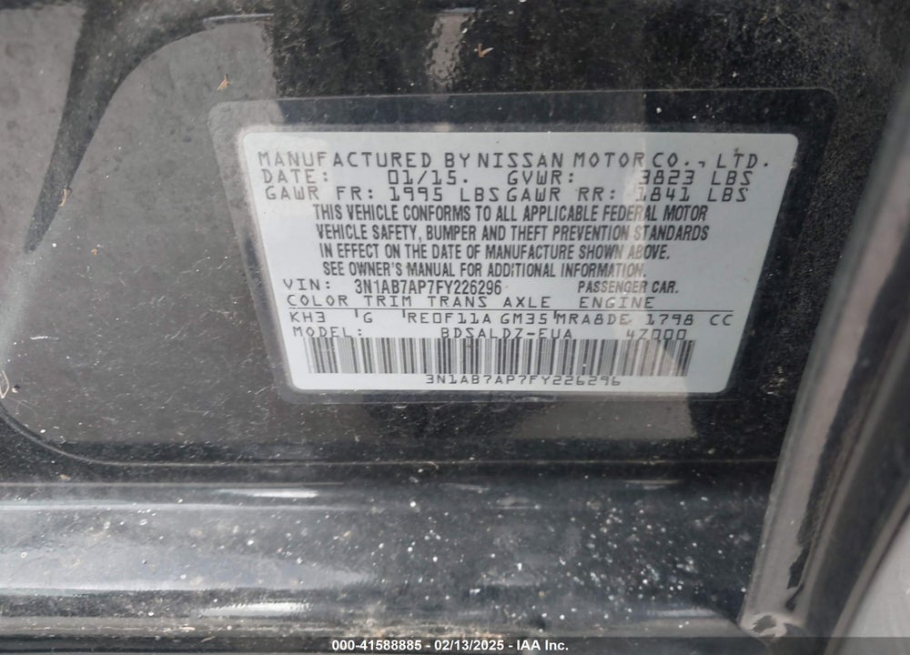 2015 NISSAN SENTRA SV VIN: 3N1AB7AP7FY226296