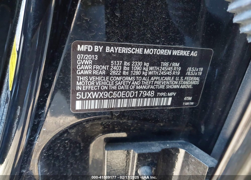2014 BMW X3 XDRIVE28I VIN: 5UXWX9C50E0D17948