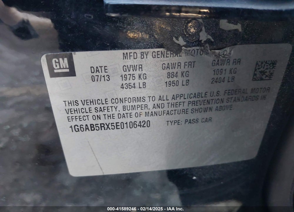 2014 CADILLAC ATS VIN: 1G6AB5RX5E0106420