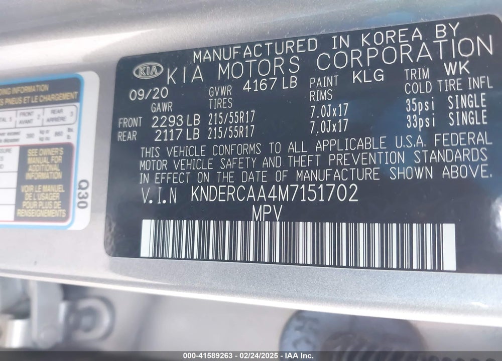 2021 KIA SELTOS VIN: KNDERCAA4M7151702