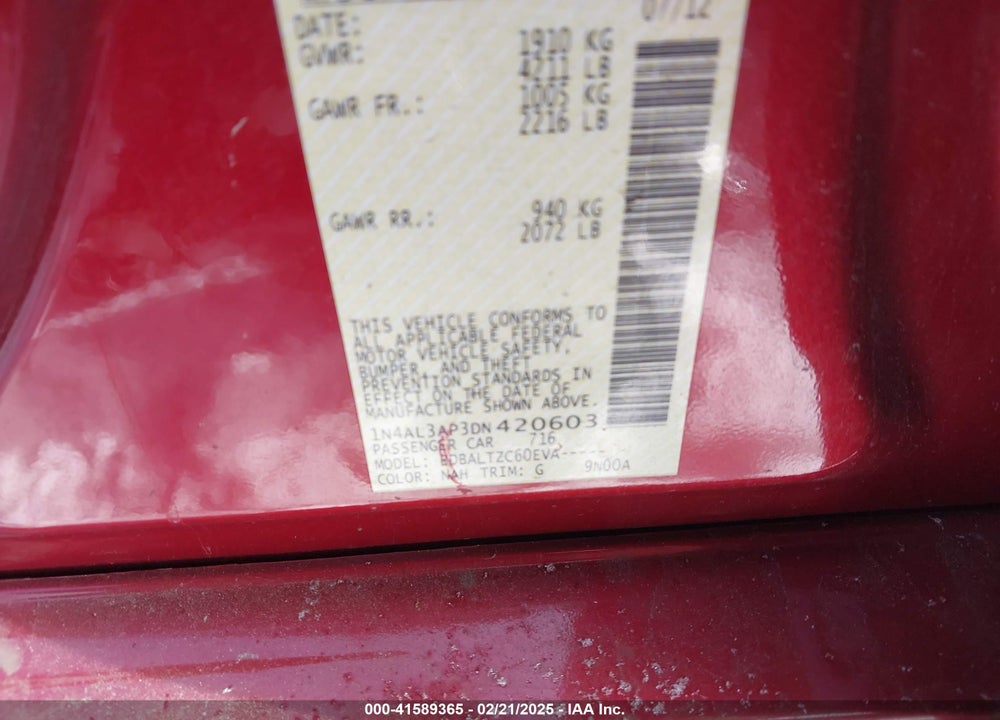 2013 NISSAN ALTIMA VIN: 1N4AL3AP3DN420603
