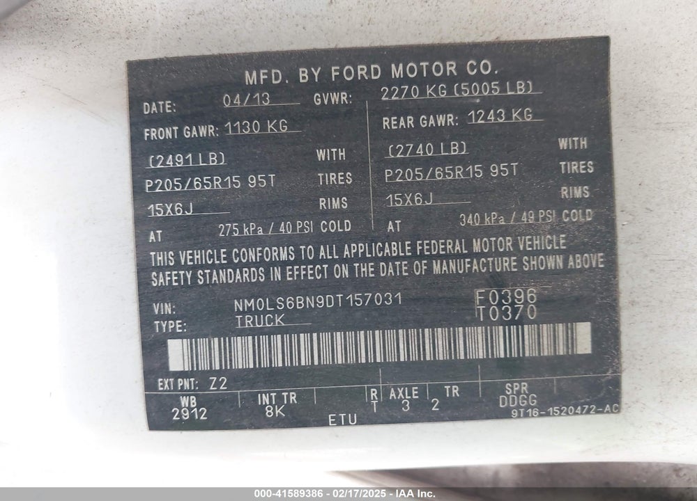 2013 FORD TRANSIT CONNECT XLT VIN: NM0LS6BN9DT157031