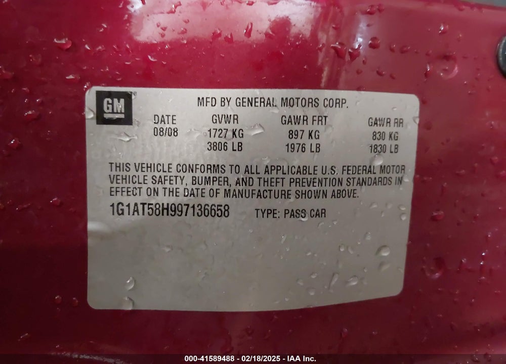 2009 CHEVROLET COBALT LT VIN: 1G1AT58H997136658