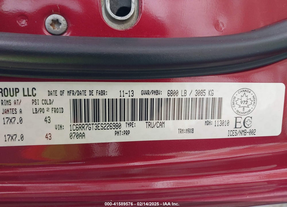 2014 RAM 1500 VIN: 1C6RR7GT3ES226980
