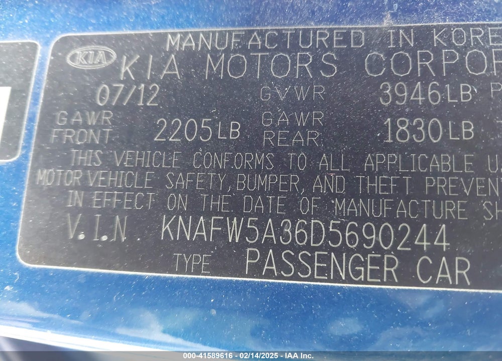 2013 KIA FORTE VIN: KNAFW5A36D5690244
