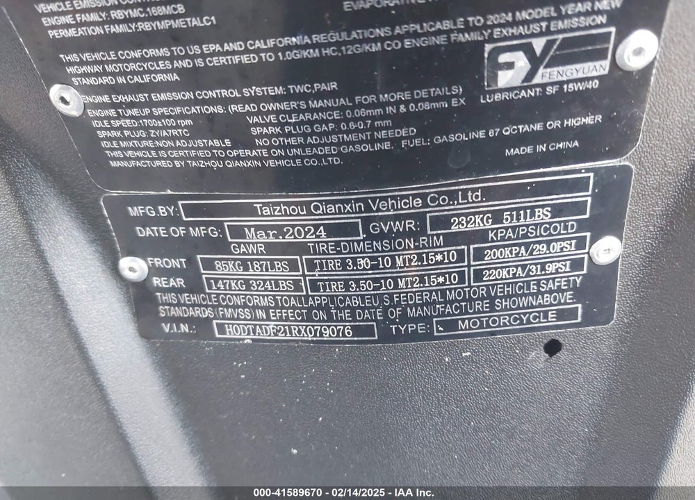 2024 OTHER --- VIN: H0DTADF21RX079076