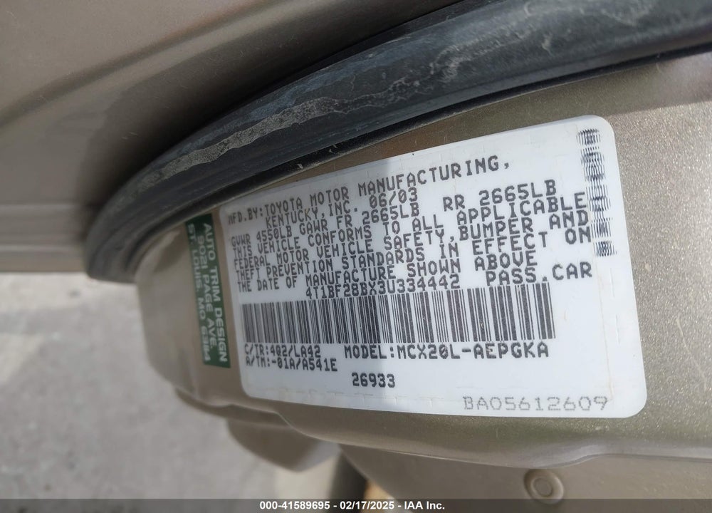 2003 TOYOTA AVALON XLS VIN: 4T1BF28BX3U334442