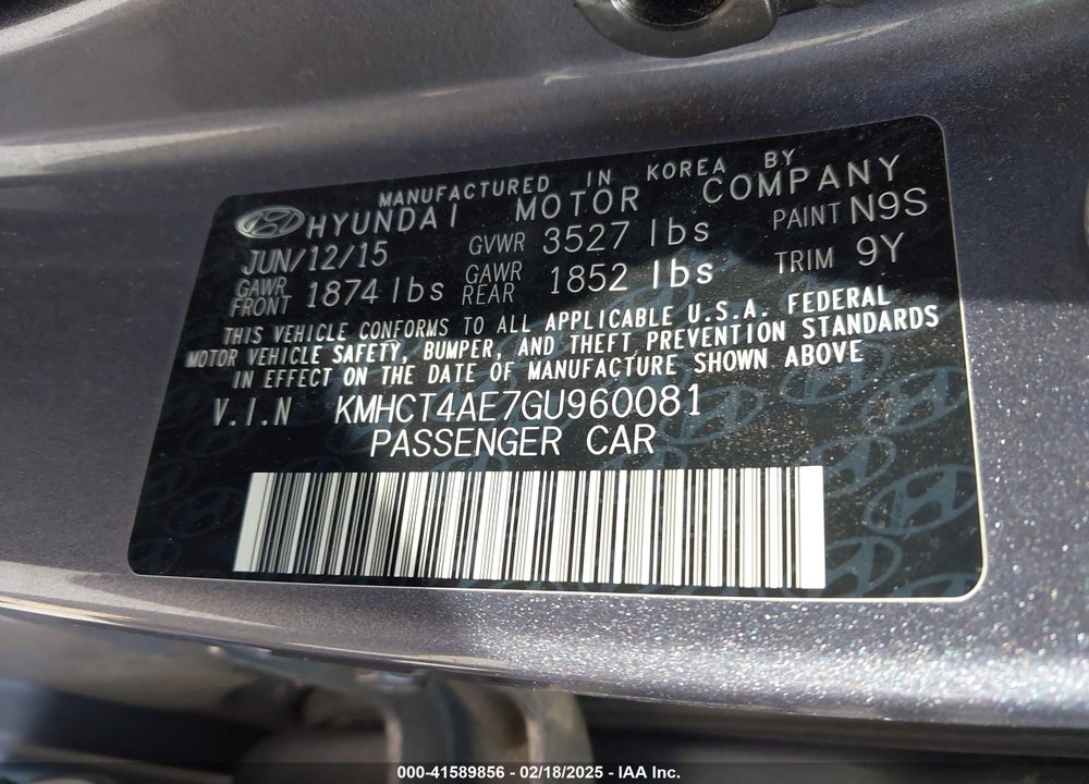 2016 HYUNDAI ACCENT VIN: KMHCT4AE7GU960081