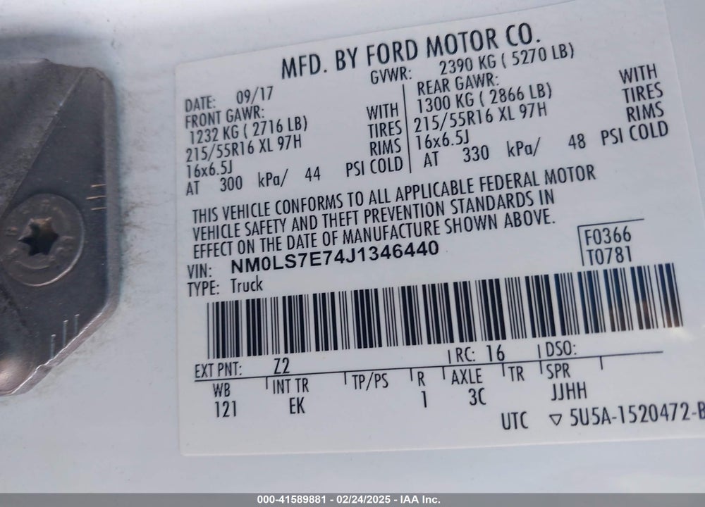 2018 FORD TRANSIT CONNECT XL VIN: NM0LS7E74J1346440